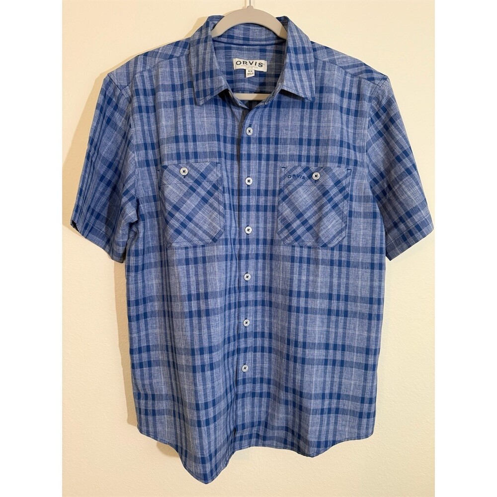 Orvis Classic Collection Shirt Mens M Blue Plaid Short Sleeve Button Up